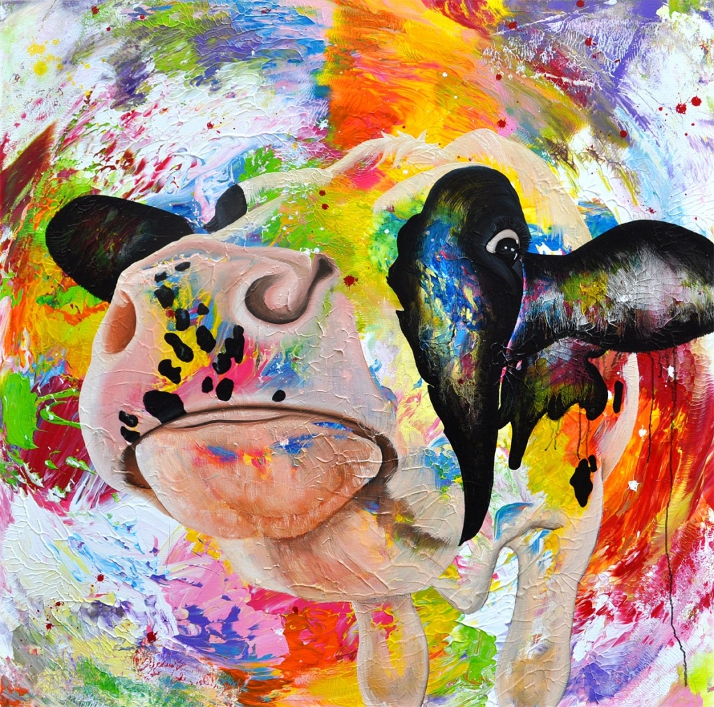Kleurrijk koeienschilderij Anita Ammerlaan